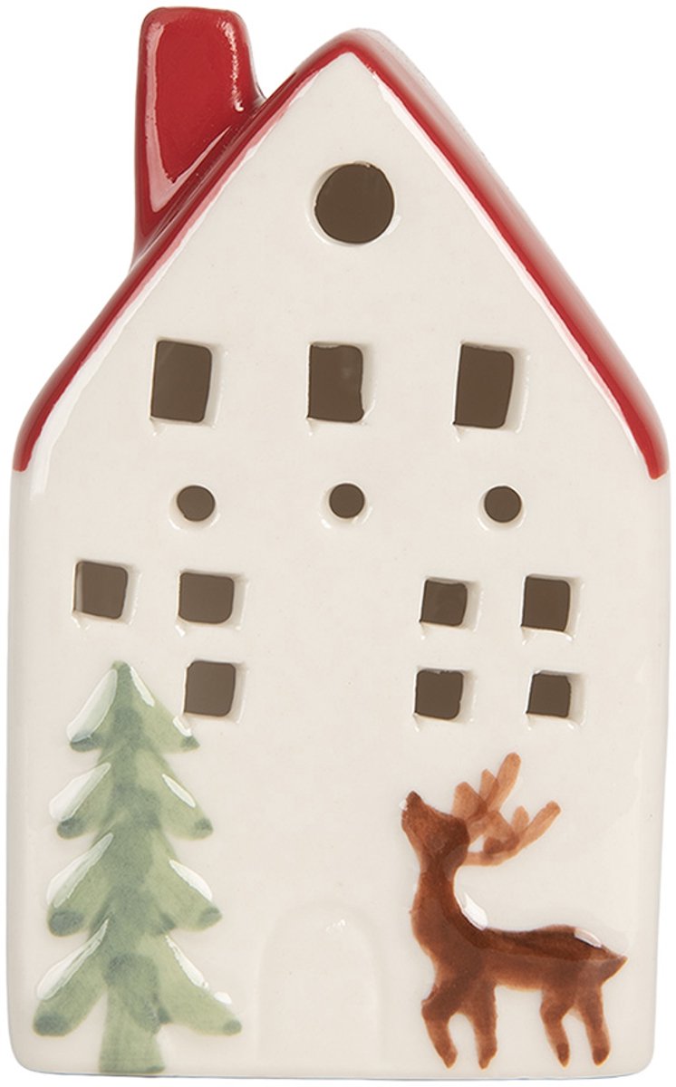 Clayre & Eef Decoratie Huis met LED 6x5x10 cm Wit Keramiek