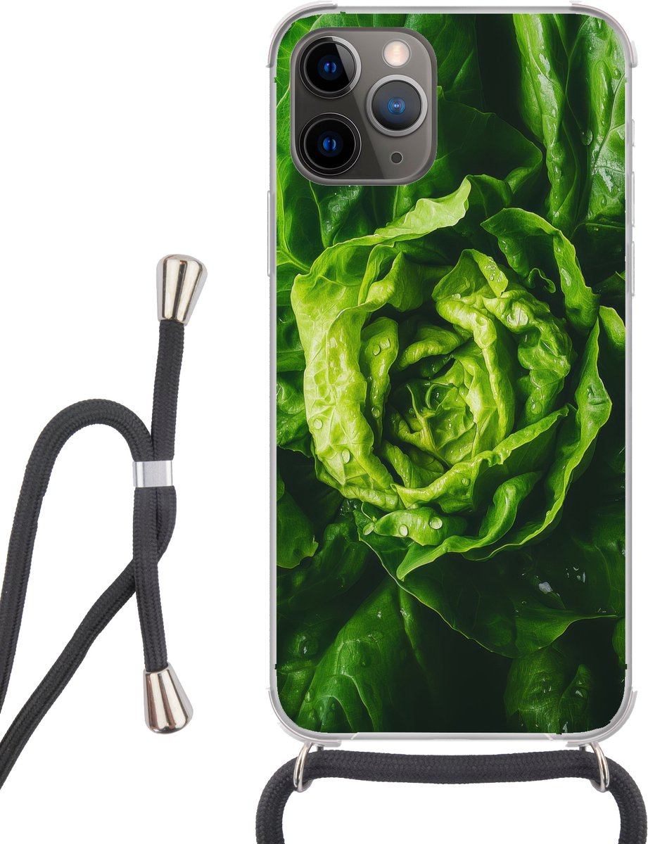 Telefoonhoesje Geschikt voor iPhone 13 Pro - Groente - Sla - Groen - Siliconen - Crossbody - Backcover met Koord - Telefoonhoesje met koord - Hoesje met touw Telefoonhoesje