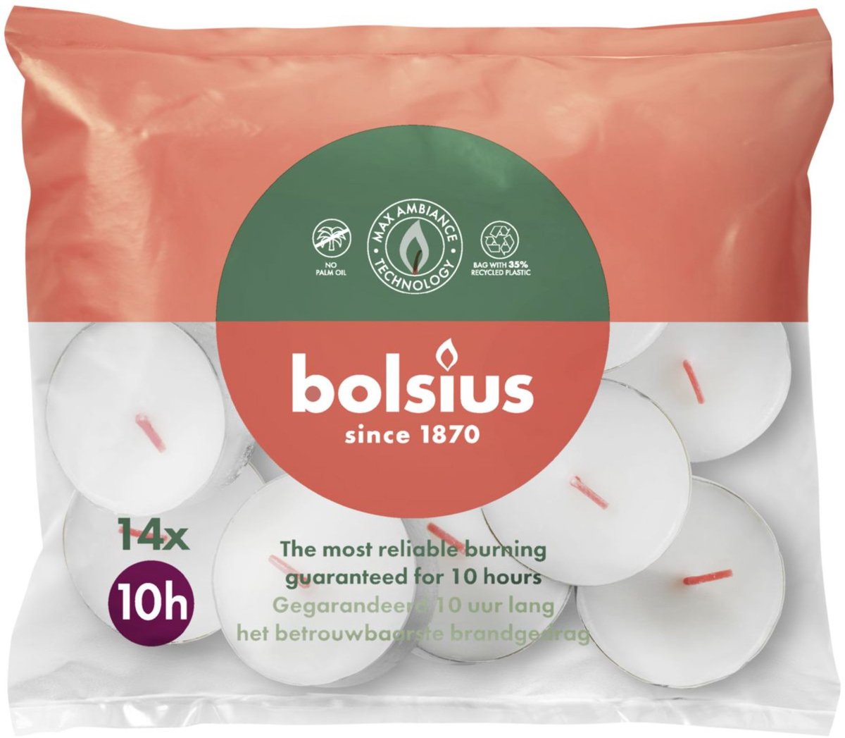 Bolsius Theelichten Wit 10 branduren 14 stuks