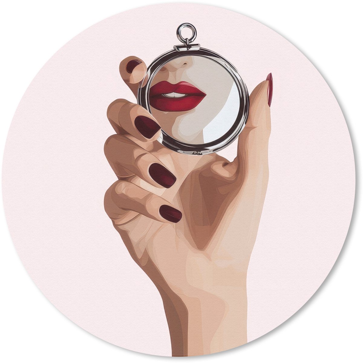 Muismat rond 50x50 cm - Mousepad Spiegel - Rode lippen - Ronde muismatten