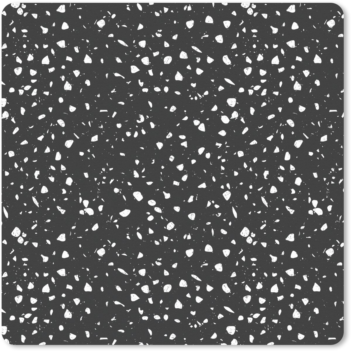 Muismat XXL 60x60 cm - Bureau onderlegger - Bureau mat Terrazzo - Patroon - Zwart - Wit - Bureaumat - Gaming mousepad xl - Bureaulegger groot - Computer deskmat