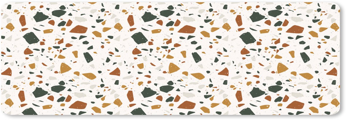 Muismat XXL 90x30 cm - Bureau onderlegger - Bureau mat Terrazzo - Patroon - Wit - Terra - Bureaumat - Gaming mousepad xl - Bureaulegger groot - Computer deskmat