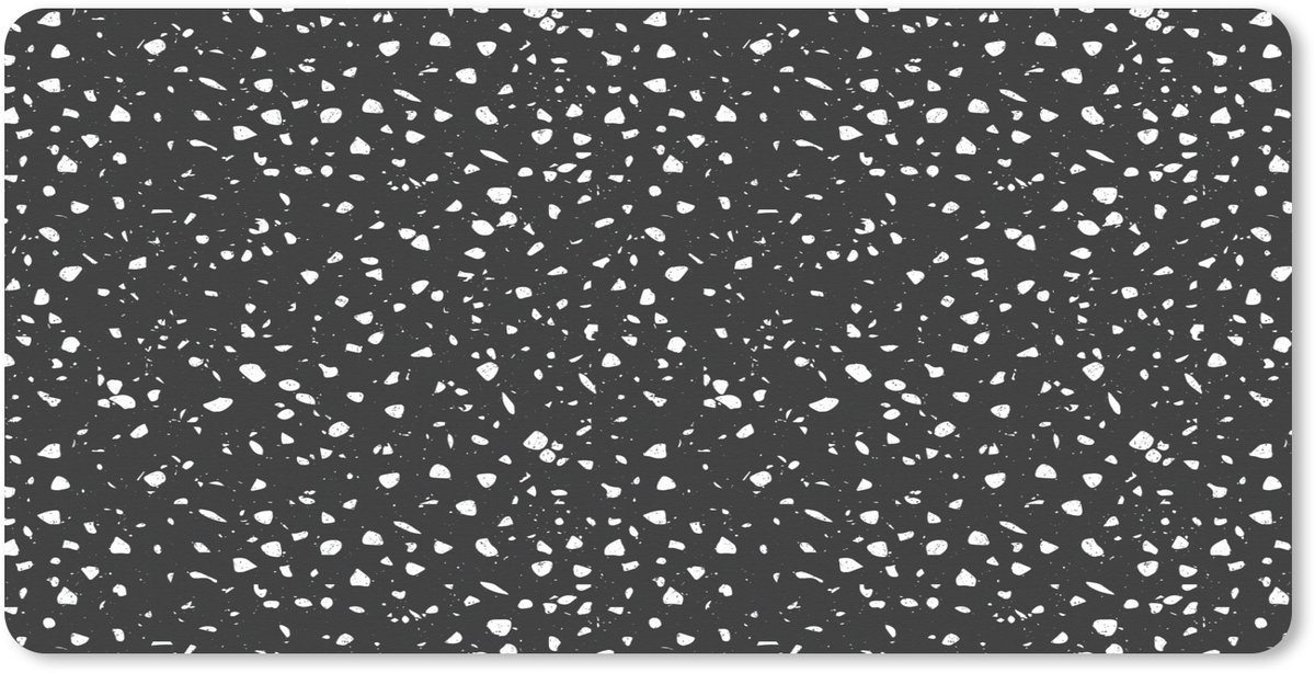 Muismat XXL 90x45 cm - Bureau onderlegger - Bureau mat Terrazzo - Patroon - Zwart - Wit - Bureaumat - Gaming mousepad xl - Bureaulegger groot - Computer deskmat