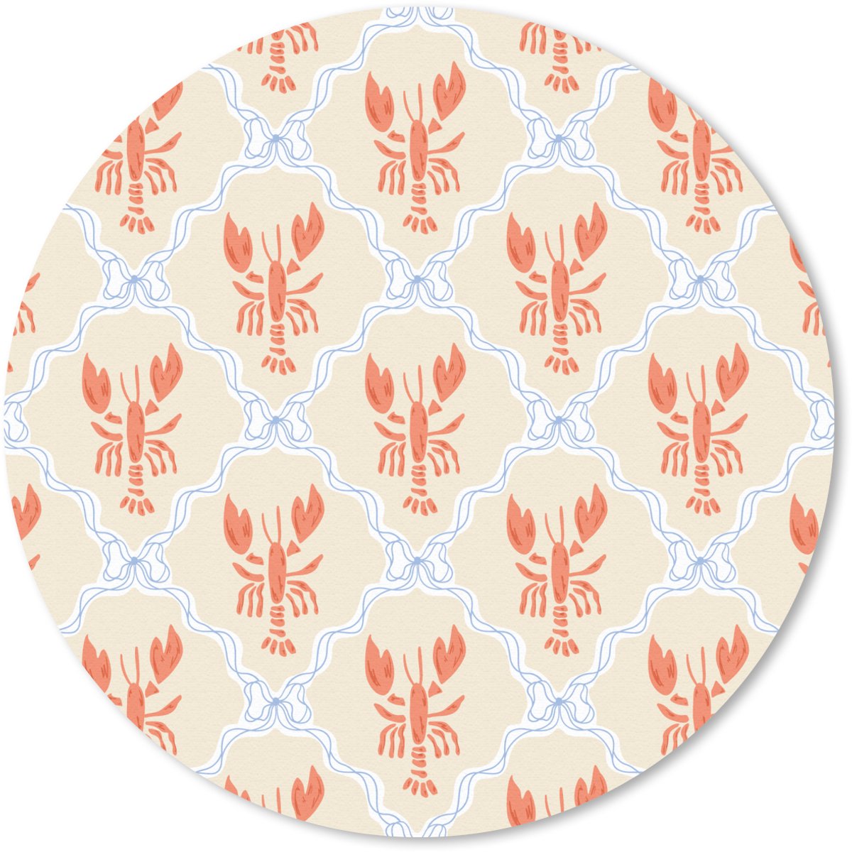 Muismat rond 20x20 cm - Mousepad Zee - Kreeft - Blauw - Geel - Oranje - Ronde muismatten