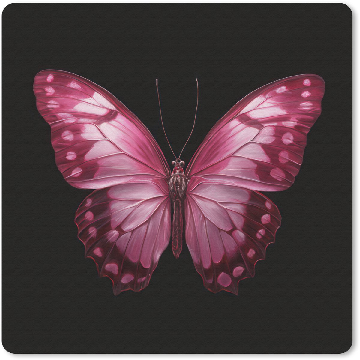 Muismat 20x20 cm - Mousepad Vlinder - Fuchsia - Grafisch - Muismatten
