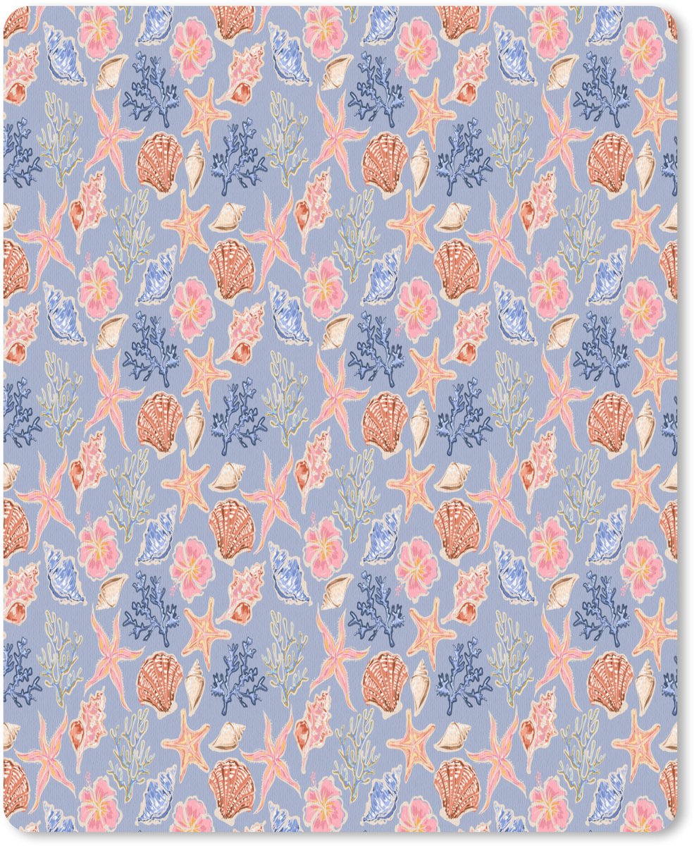 Muismat 19x23 cm - Mousepad Kust - Zee - Blauw - Roze - Muismatten