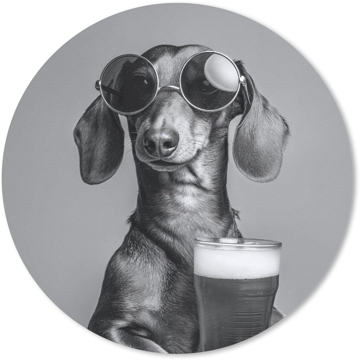 Muismat rond 40x40 cm - Mousepad Teckel - Bier - Glas - Bril - Ronde muismatten