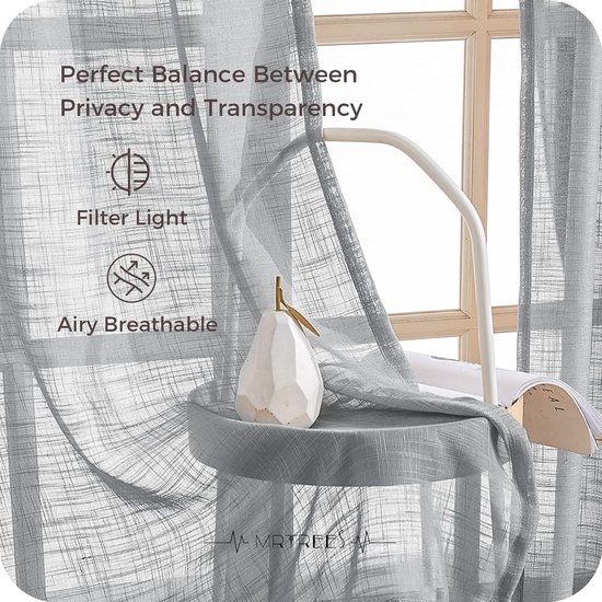 Rideaux courts, lot de 2 rideaux en lin en rideaux d'angle modernes, gris, 145 x 140 cm (hxl) pour salon, chambre à coucher, chambre d'enfant