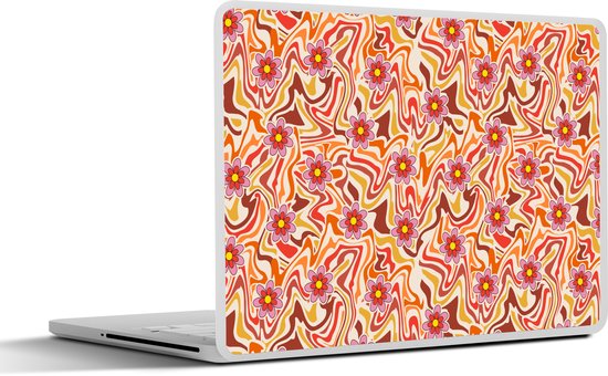 Laptop sticker - 14 inch - Retro - Bloemen - Patroon - 32x5x23x5cm - Laptopstickers - Laptop skin - Cover