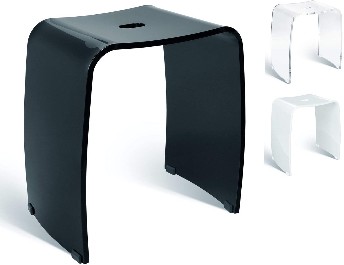Zwarte Acryl Douchekruk - Met Handgreep, Ergonomische Zitting en Antislip Voetjes - Belastbaar tot 180 kg