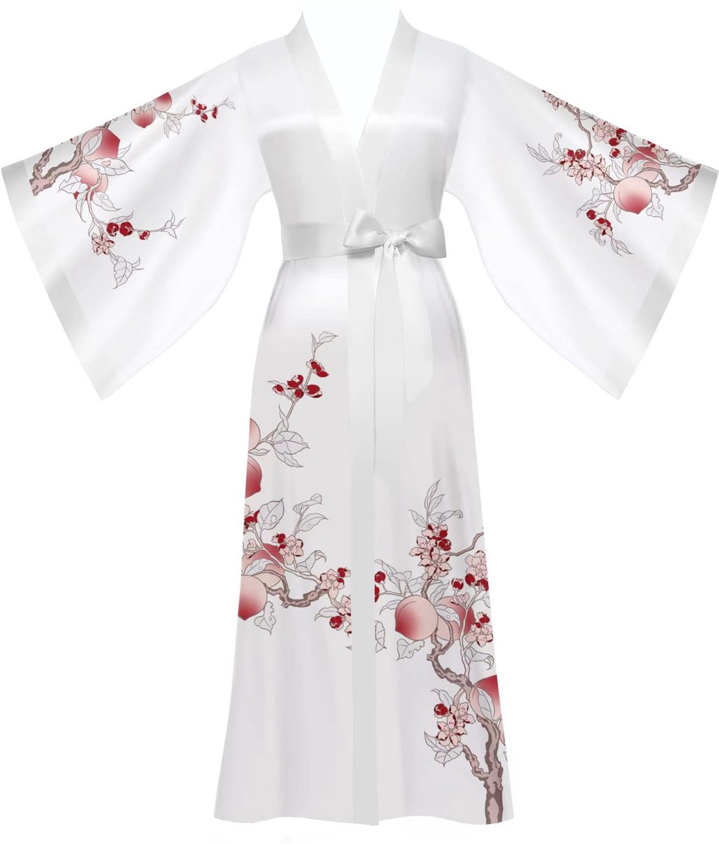 Satijnen Kimono Morgenmantel - Lichtgewicht en Lang - Voor Dames - Wit