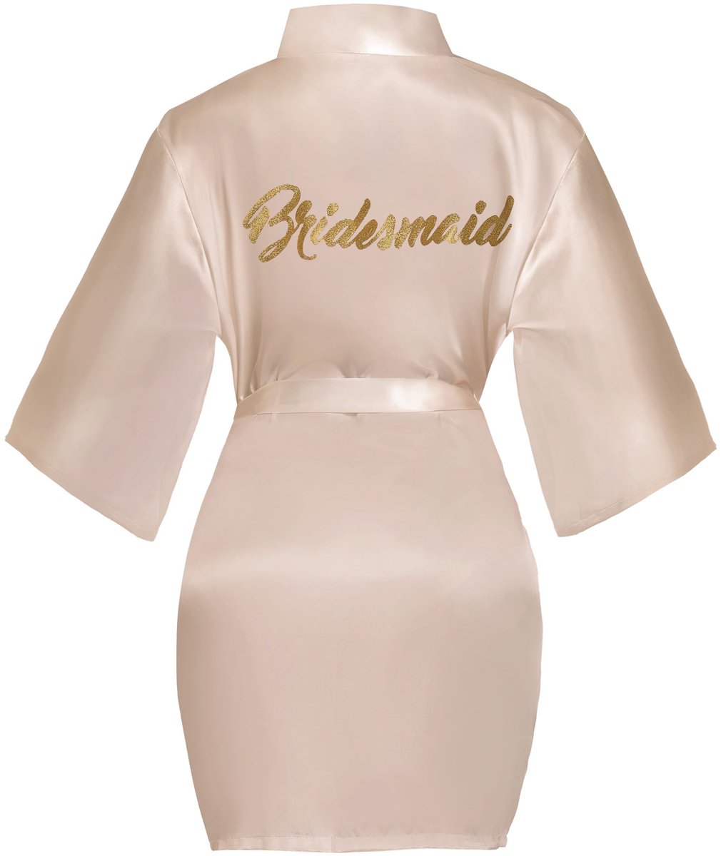 Dames Kimono Morgenjas - Kort Licht Satijn - Voor Bruidsteams, Bruiloften, Poolparty's en Pyjamaparty's - Donker Champagne XL
