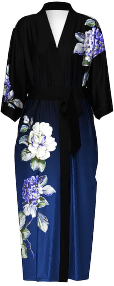 Dames Lange Satijnen Kimono Morgenjas - Met Bloemenpatroon