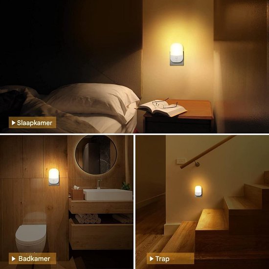 EXCITAT 2 Nachtlampjes - Energiebesparende sensorlamp - Met schemersensor - 5 instelbare helderheidsniveaus - Warm wit nachtlampje - Geschikt voor gangen, trappen, slaapkamers, keukens, badkamers, woonkamers - 0,3 W van EXCITAT — afbeelding 4