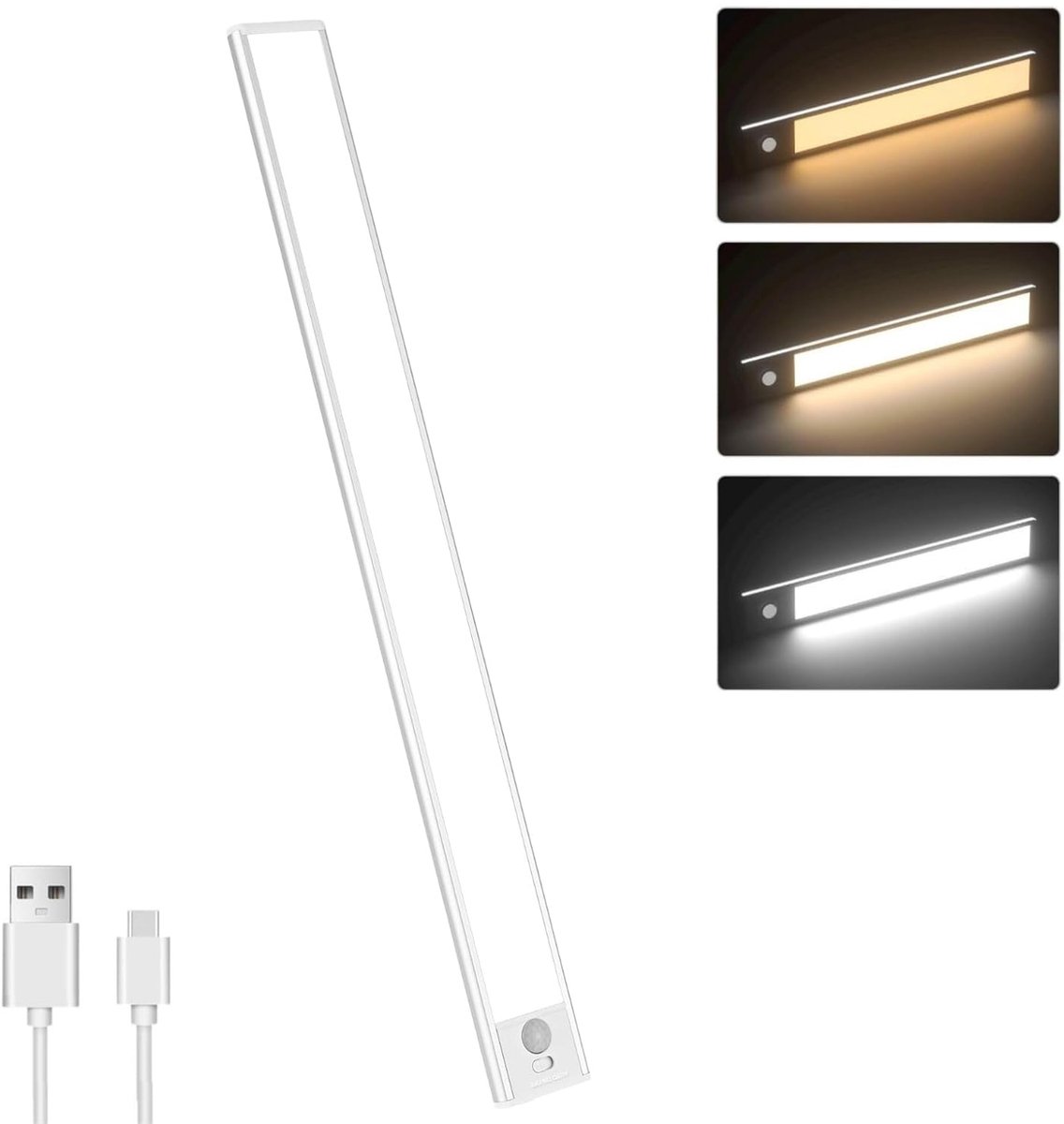 Lixin LED Kastverlichting - 40cm - Met bewegingssensor - USB-C Oplaadbaar - Dimbaar - Magnetisch - 3 Kleurtemperaturen - Draadloos - Kastverlichting op Batterij