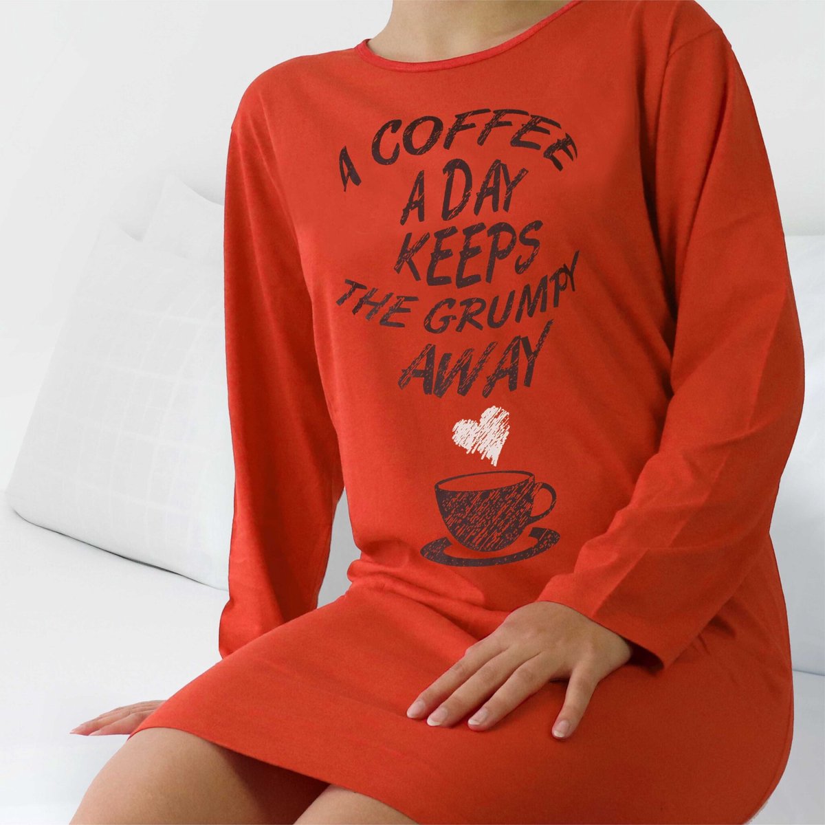 Temptation Dames Nachthemd - Bigshirt - Lange Mouw - Oranje