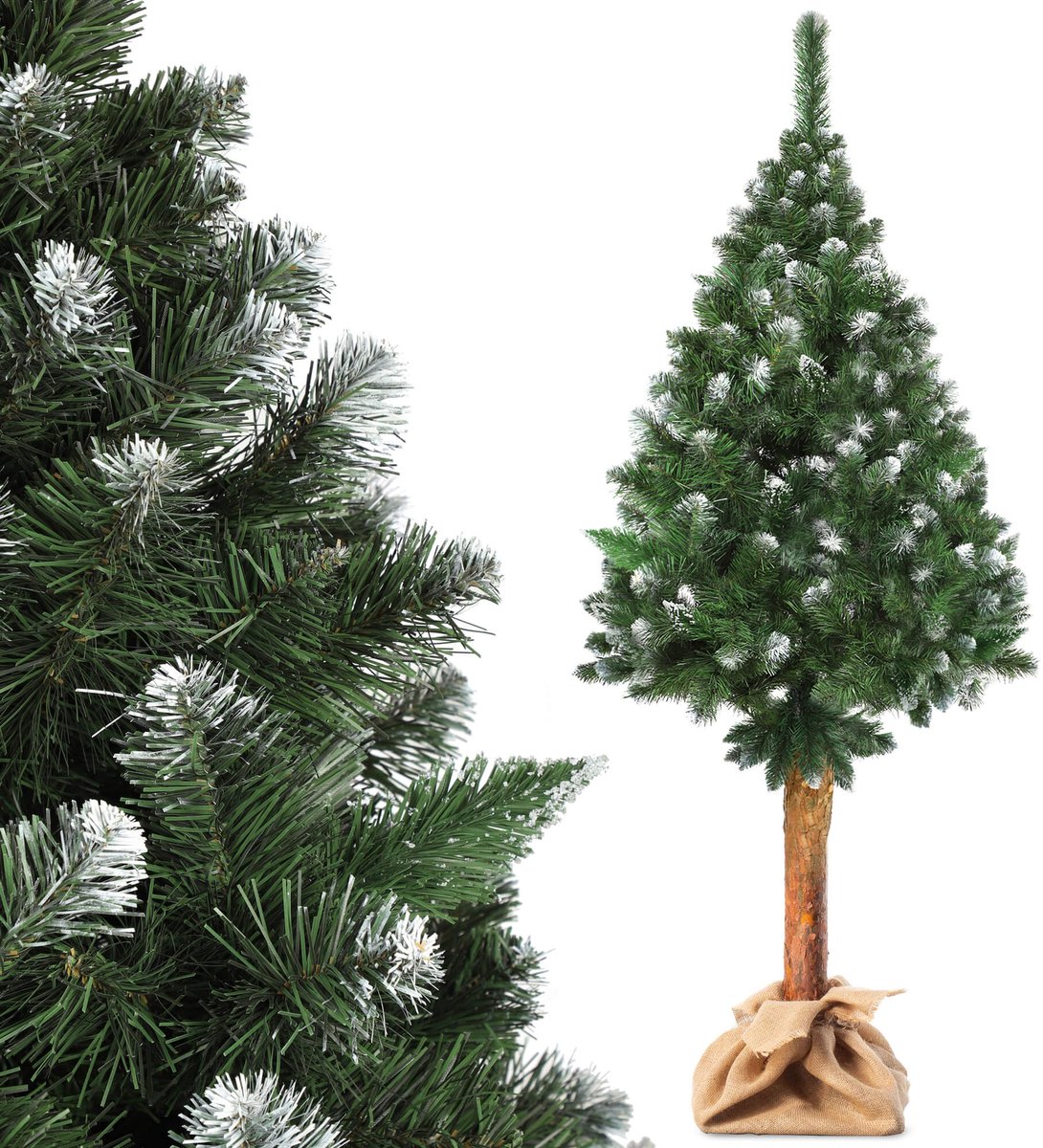 KADAX Kunstkerstboom op een stam 220 cm, dennenboom Ø ca. 110 cm met sneeuw bedekte punten, 37 takken en 11 boomkronen, kerstboom van PVC met standaard (diamantdromen 220 cm)