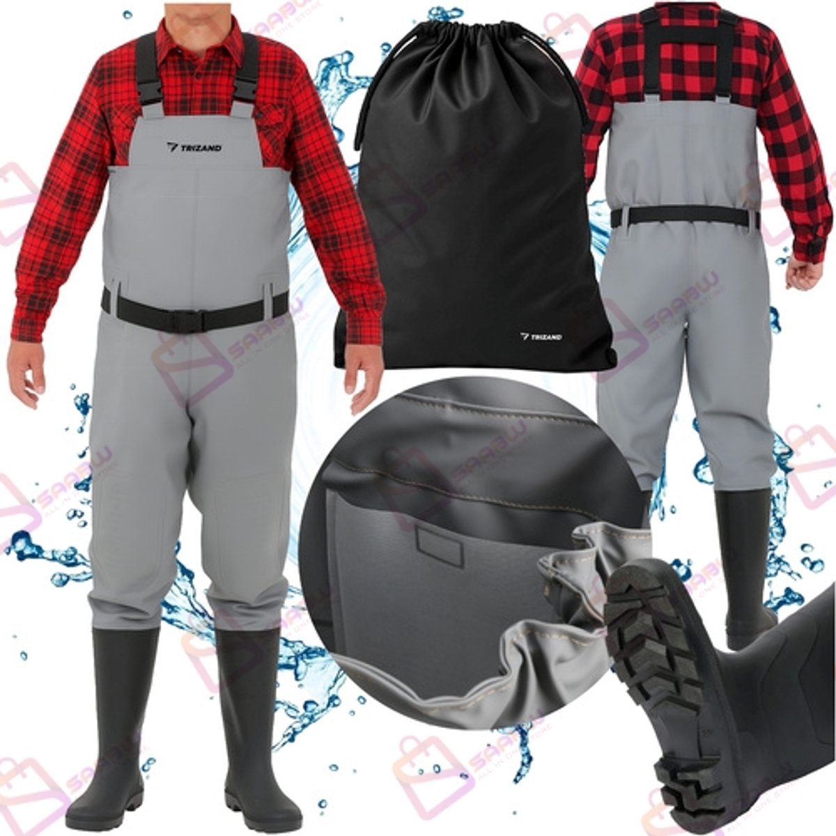Viswaadpak Maat 43 – Waterdichte PVC Waders met Antislip Zolen & Verstelbare Bretels – Inclusief Draagtas – waders - 58012
