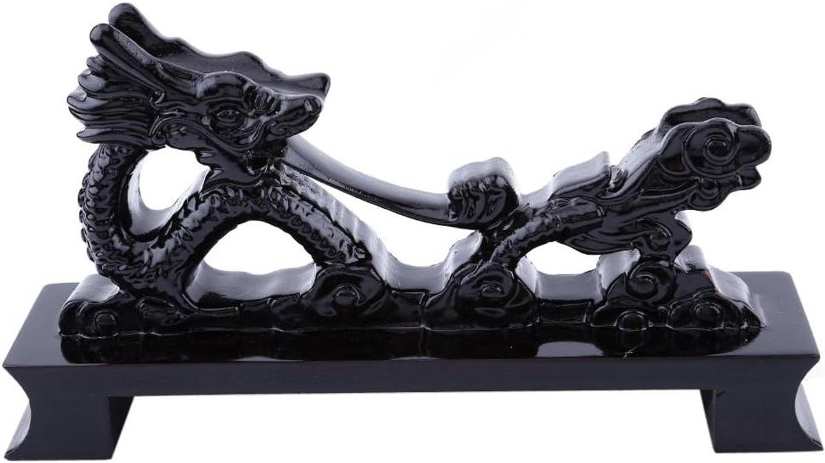 ByShane - Zwaard Houder voor Wakizashi en Katana - Chinese Draak Vorm - Kleine Maat - Tafel Display van Zwart Massief Hout - Hars Ambachten - Thuis Ornament - Decoratie Standaard
