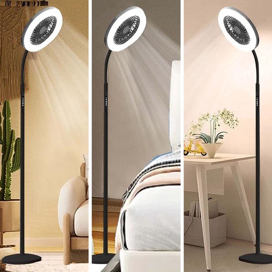 Rosnek Staande Lampen met Ventilator - 183cm Stille 2-in-1 Staande Ventilatorlamp - 1500 Lumen LED - 3 Snelheden, 12W RGB + Afstandsbediening - 360° Zwanenhalsrotatie Staande Lampen - Ideaal voor Slaapkamer/Kantoor(Zwart) van Rosnek — afbeelding 5