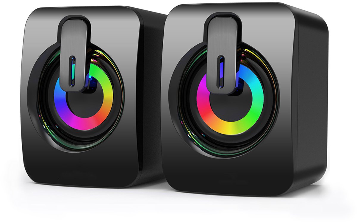 Gloovon® - Luidsprekers voor PC - RGB Verlichting - Plug & Play - 3.5mm Audio Kabel - Zwart