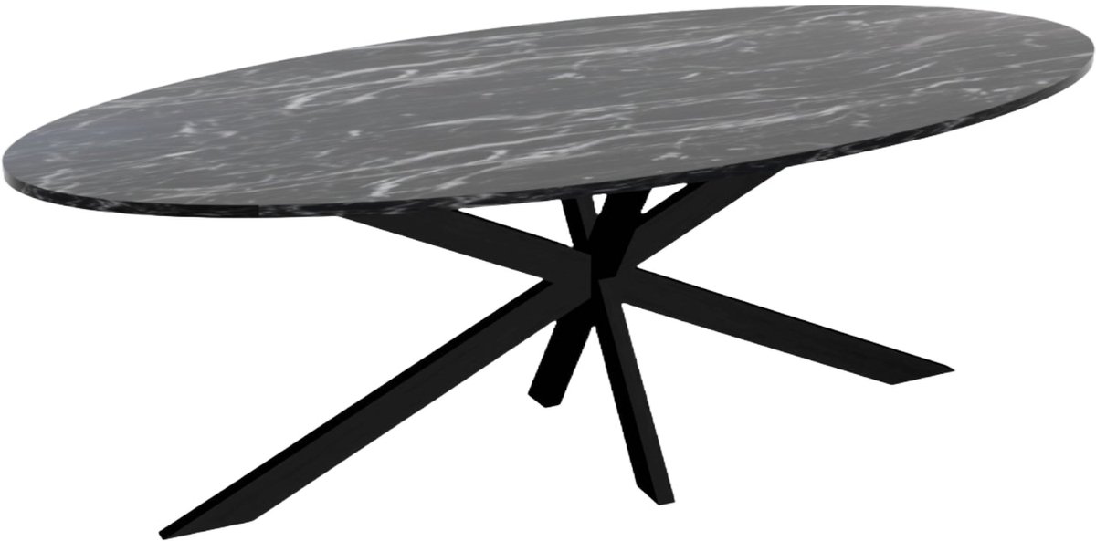 Eettafel ovaal 240cm Jovi marmer zwart ovale tafel MDF eetkamertafel