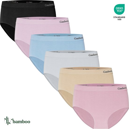 Lot de 6 Sous-vêtements sans couture en Bamboe pour femme - Culottes midi - Uni - Taille L/XL - 3101 - Mix
