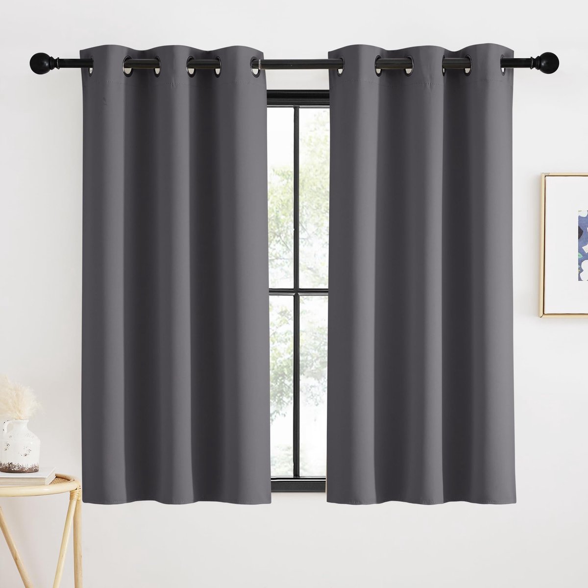 Unyqoos Vitrage voor kleine ramen met thermische en verduisterende eigenschappen, 2 stuks, geschikt voor keuken en meer, 120 x 90 cm grijs