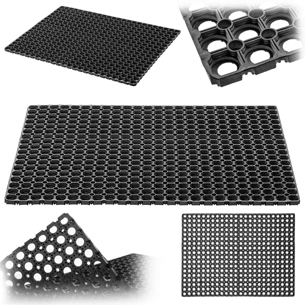 KADAX Deurmat met gatenpatroon, antislip rubberen ringmat voor buiten, rubberen mat van rubber voor de entree (patroon 1, 40 x 60 cm) Zwart