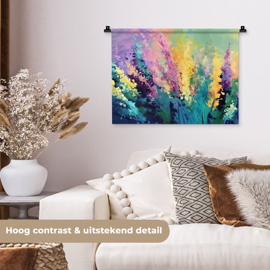 Wandkleed 60x45 cm - Wanddoek Dromerige - Langgerekte bloemen - Wandtapijt - Wandkleden