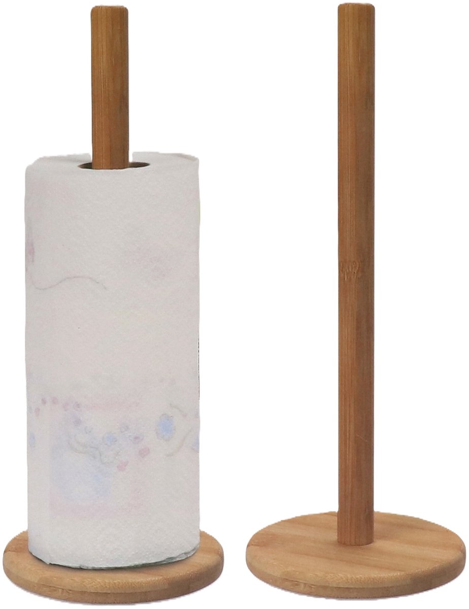 2x stuks keukenrol houder bamboe 32 cm - keukenpapier opberger
