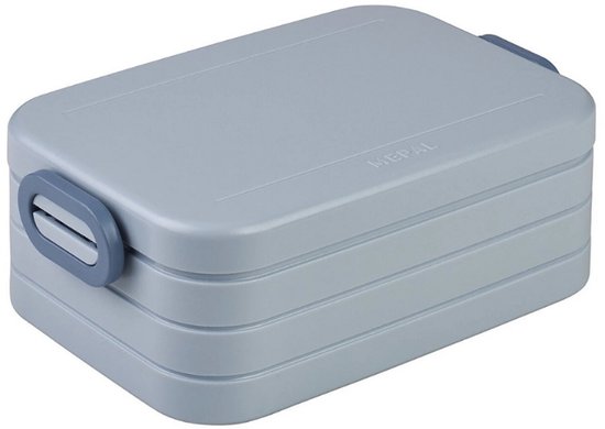 Grijze Mepal bento lunchbox met twee grijze handvatten aan de zijkant.