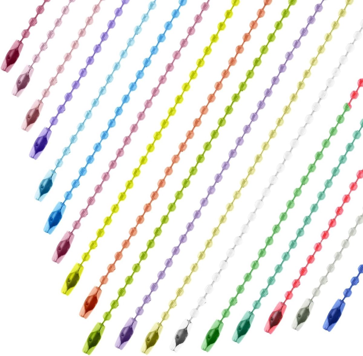ByShane - Kleurrijke bal kraal ketting sleutelhanger, 100 stuks | 9 cm | Bulk hond tag | Stalen bal sleutelhanger ringen met connectoren | Opknoping metalen kettingen