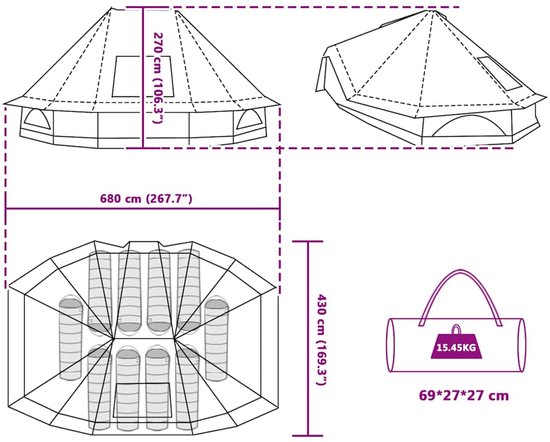 vidaXL - Tipi - Tent - 10-persoons - Grijs - en - Oranje - taft van Vidaxl — afbeelding 2