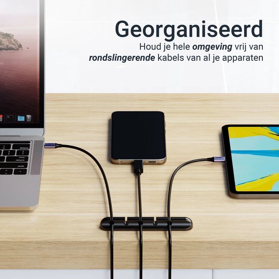 Qost - Organiseur de câbles - Pour 5 Câbles - Serre-câbles - Auto-adhésif - Support de câbles - Gestion des câbles - Zwart