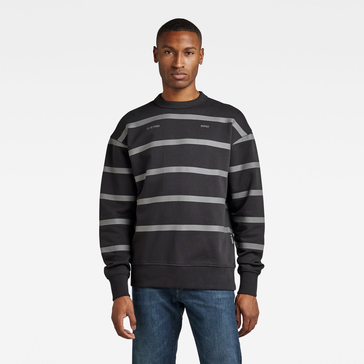 G-Star Placed stripe sw r Heren Truien Zwart