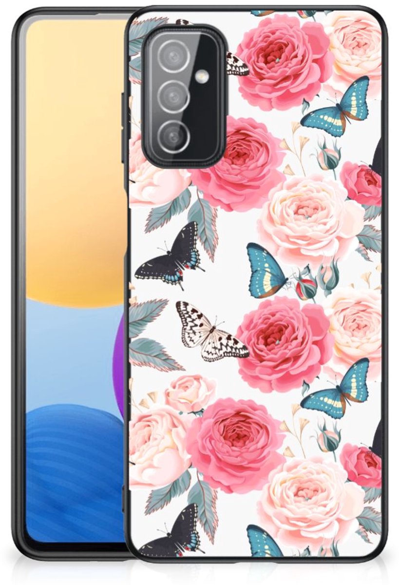 Back Cover voor Samsung Galaxy M52 Bloemen Hoesje Butterfly Roses