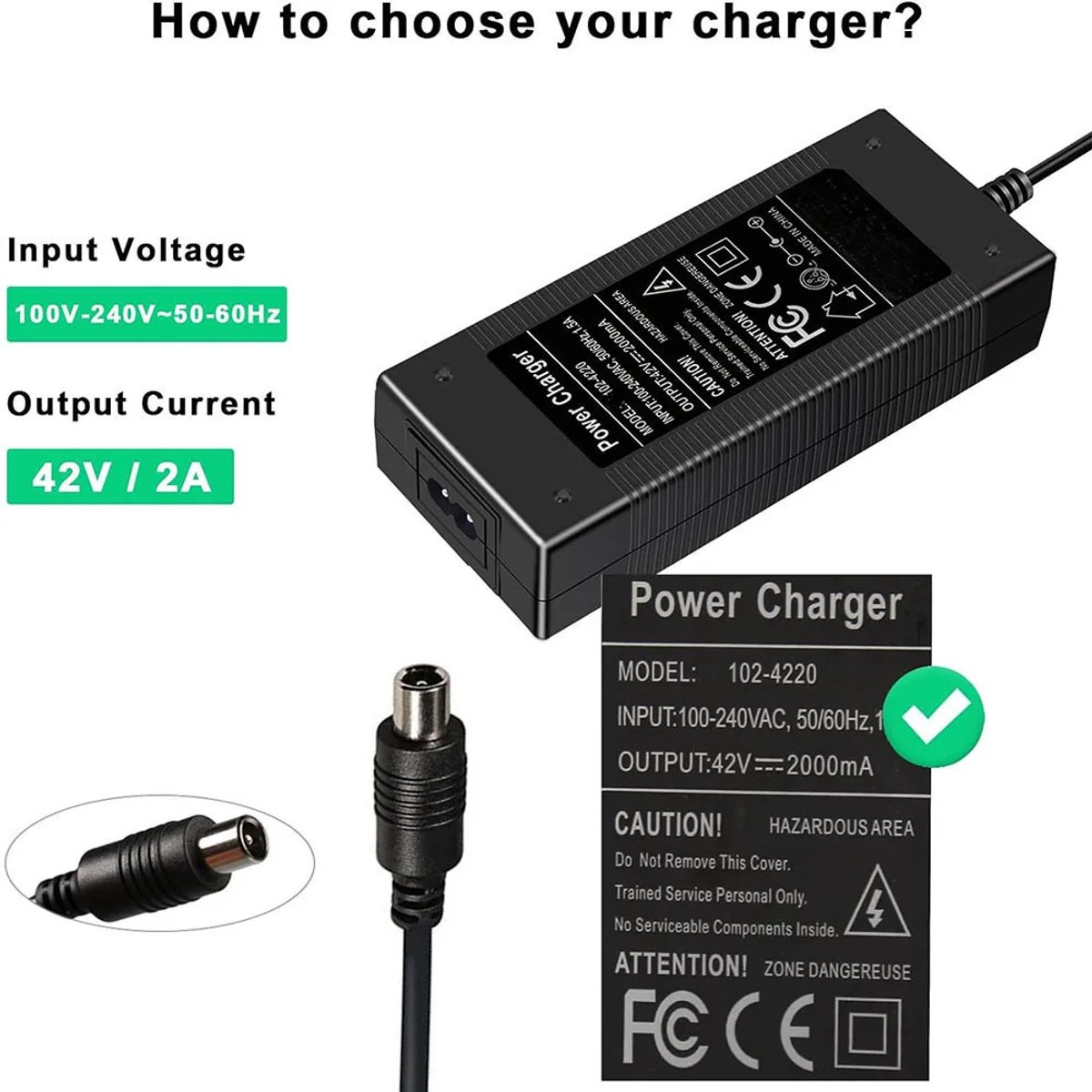 Oplader - Adapter - Geschikt voor Xiaomi Mi Mijia M365, Segway Ninebot ES1, ES2, ES4, LIME, Lime-S, AOVO, Hiboy, OKAI en BIRD - 42V/2A 84W Max - Voedingsadapter voor Elektrische Scooter en Elektrische Step – foto 3