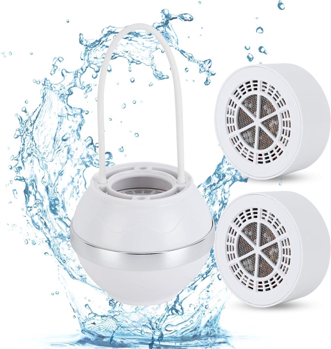 Allecto plus - Universeel Badbalfilter voor Badkamer - Eenvoudig op te Hangen - Wit - Douchefilter zonder Installatie