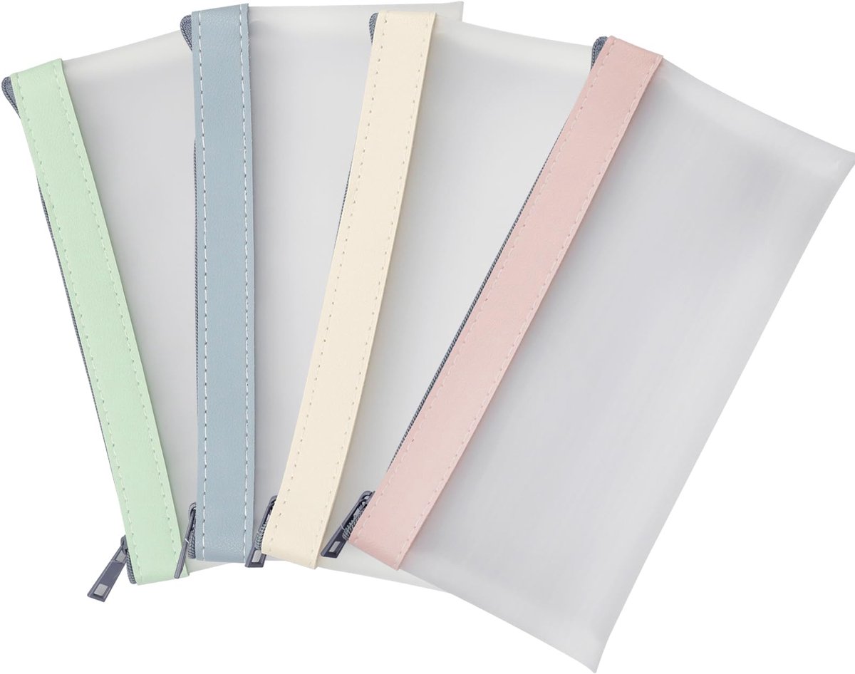 4 Stuks Kleine Transparante Etuis - Pennenzakje voor School & Kantoor