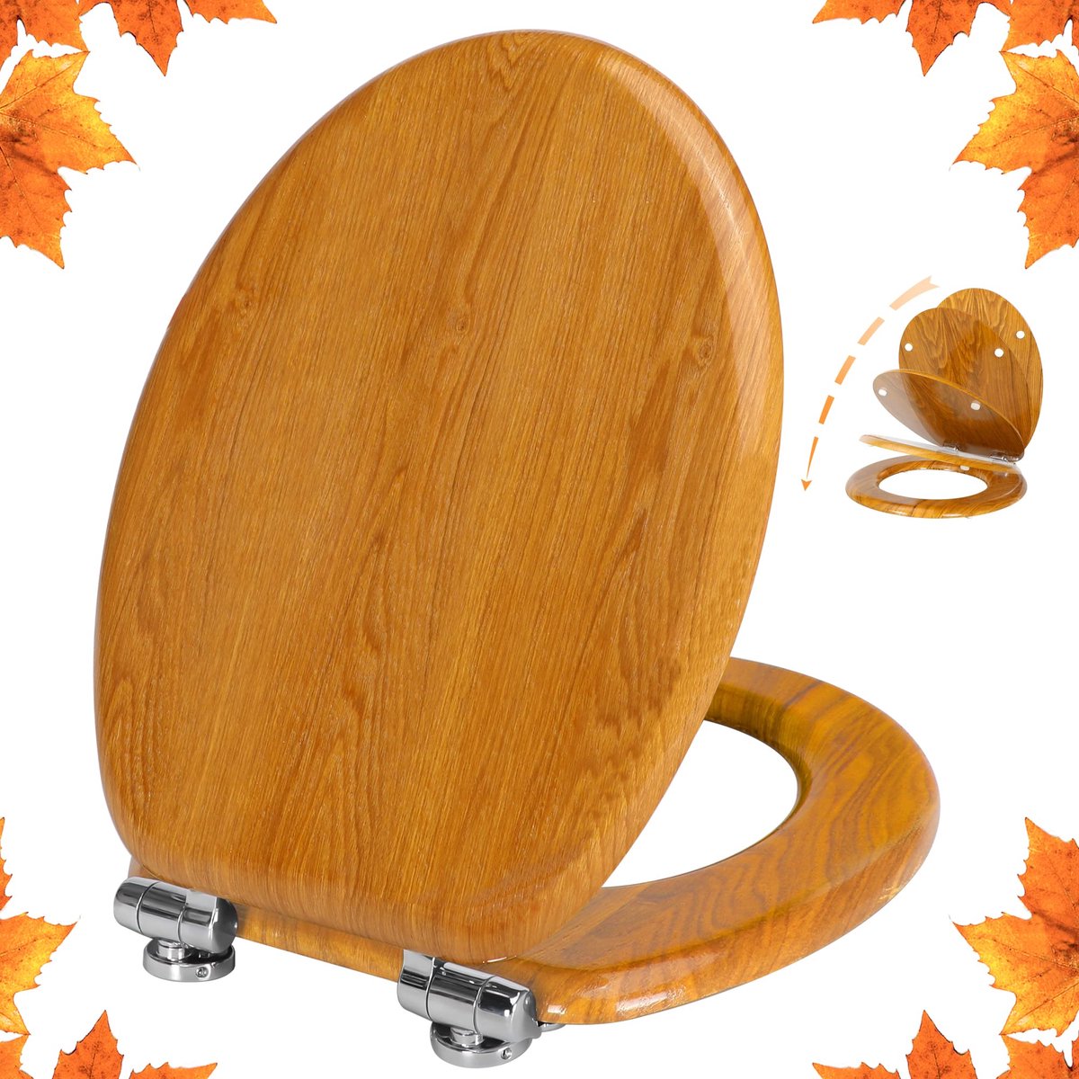 Houten WC-bril - Softclose & Quick-release Scharnieren - Antibacterieel - Eikengeel