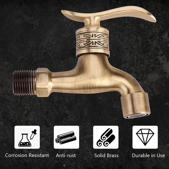 Antique Brass Washer Faucet Wall Mounted Lever Handle Wash Bathroom Cold Water Tap van Merkloos	 — afbeelding 2