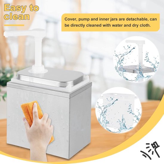 Stainless Steel Condiment Dispenser with PP Plastic Pump, Sauce Dispenser for Ketchup Mayonnaise Steak Sauce Dessert Syrup Vinegar Oil Soy Sauce (1L with bottom) van Merkloos	 — afbeelding 3
