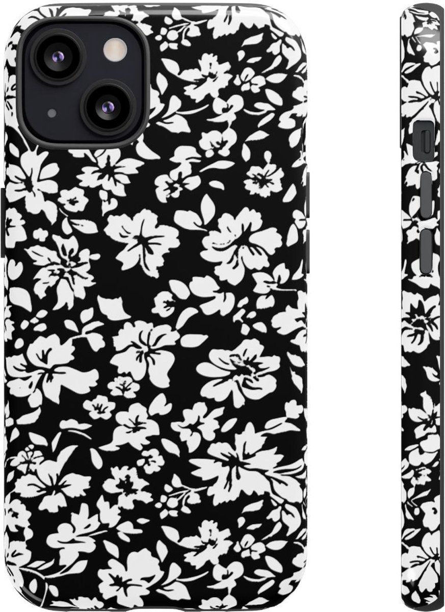 Zwart-Wit Bloemenpatroon – Telefoonhoesje Geschikt voor iPhone 13