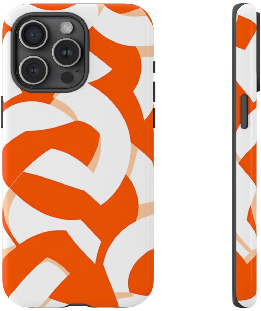 Oranje en Wit Geometrisch Patroon – Telefoonhoesje Geschikt voor iPhone 15 Pro Max