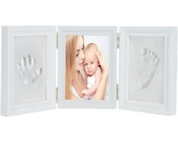 Handafdruk Voetspoor Fotolijst voor Baby's - Perfecte Douchegift - Niet-giftige Klei - Wit Houten Frame - Jongens Meisjes.