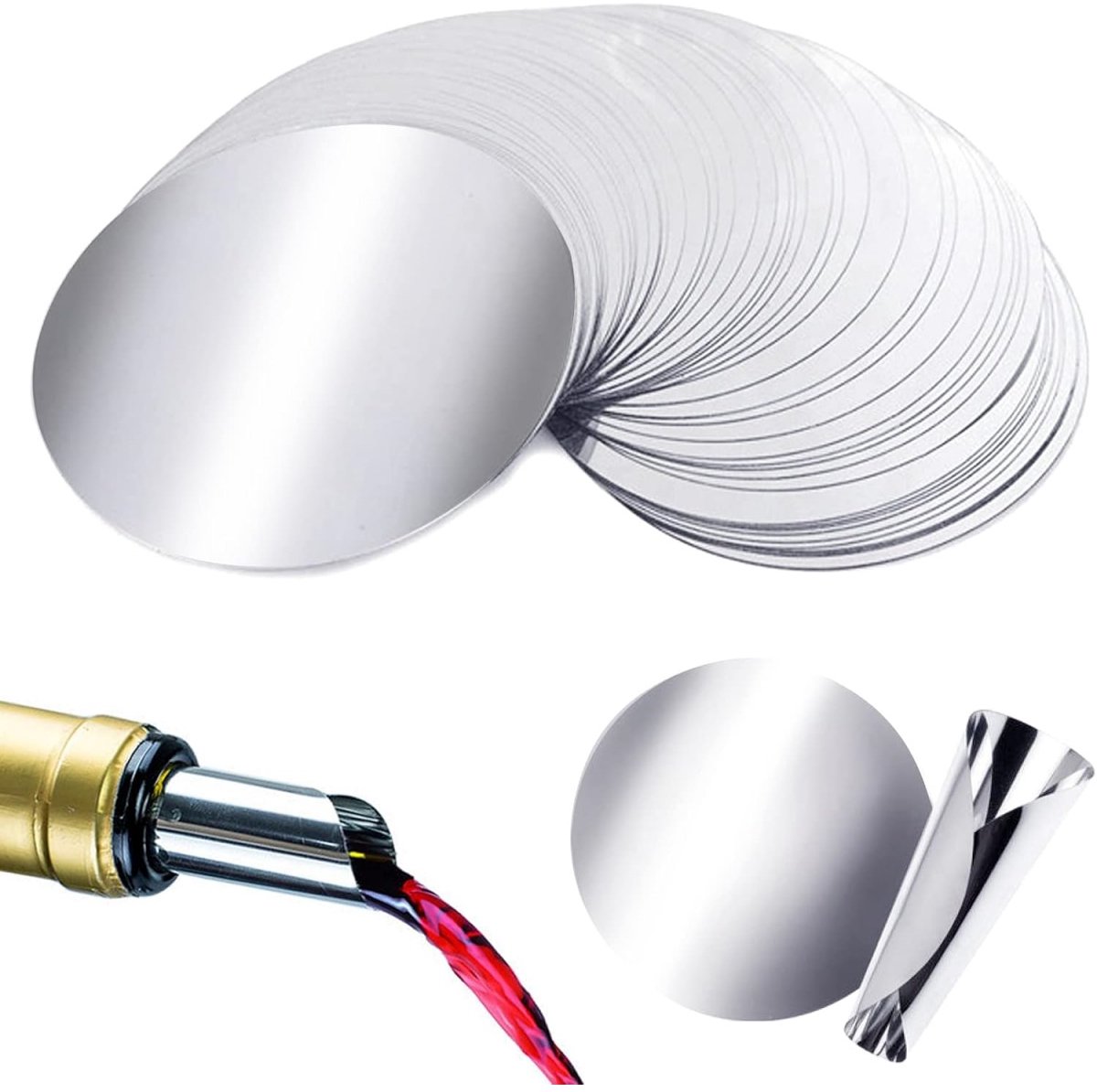 TOVBMUP 60 stuks wijnschenkers - Anti-druppelstopper - Anti-druppel aluminiumfolie - Herbruikbaar - Geschikt voor wijn, restaurants, bars, thuis - 7,5 cm