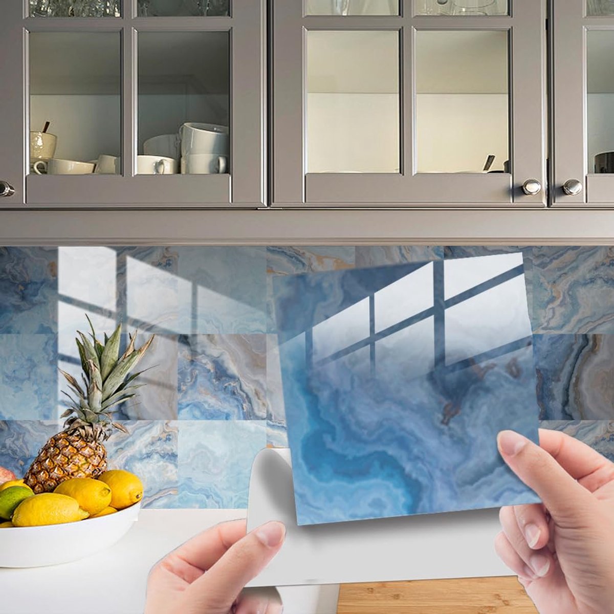 HORIWE Tegelstickers Marmeren Wandtegelstickers 20 Stuks Tegelstickers Tegelfolie Zelfklevend Behang Waterdichte Muurstickers voor Keuken, Kast, Meubels, Tafel