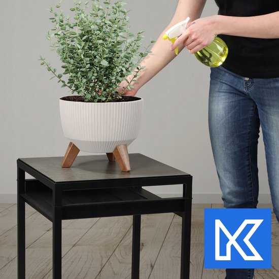 Kadax Bloempot, van kunststof, met drie insteeksteunen, rond, bloemenschaal, plantenbak, bloembak, voor balkon, woonkamer, 40 cm diameter, crème