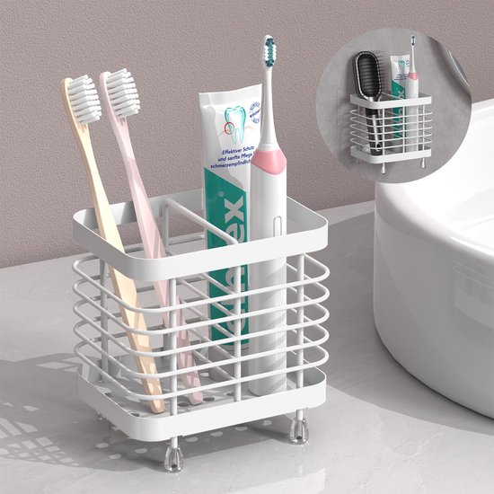 Tandenborstelhouder, Aan De Muur Gemonteerde Tandenborstelhouder Met Dubbele Automatische Tandpastadispenser Voor Kinderen En Volwassenen 6 Borstelsleuven 2 Magnetische Kopjes Zwart